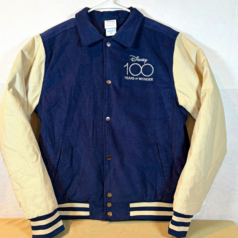 Disney 100 Years of Wonder Mickey Mouse Varsity Jacket Blue/Beige Size SM unisex